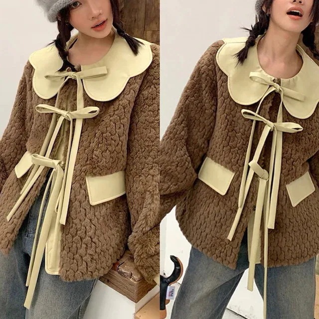 ジャケット　アウター　緑　コート　丸襟　リボン2点購入で200円割引