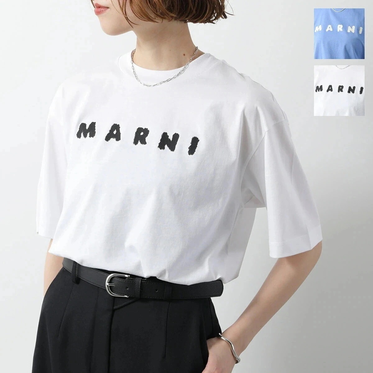 MARNI マルニ Tシャツ THJET49P13 USCX42 レディース 半袖 カットソー コットン クルーネック ロゴＴ オーバーサイズ カラー2色