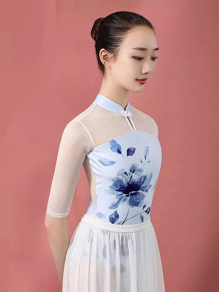 バレエ レオタード 大人 メッシュ ハイネック スカートなし 5分袖 美しい 花プリント エレガント 大人バレエ レッスン着 練習 大人 ジュニア バレエ用品 可愛い バレエレオタード 大人用 ダンス