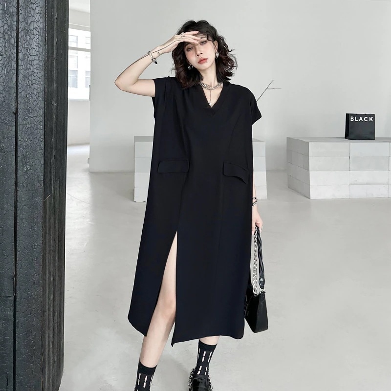 韓国垂感オープンvネックワンピースレディース夏の薄いTシャツワンピース 5,949円