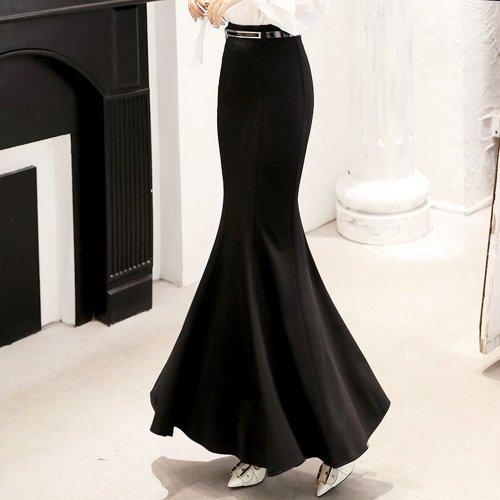 スカート セクシー レディース マーメイドライン ウエストマーク エナメル シルエット ストレッチ ロング ブラック レッド S M L XL グラシア