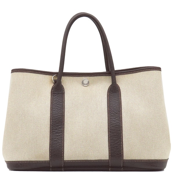 エルメス HERMES 2WAYバッグ ガーデンパーティーTPM トワルアッシュ レザー ナチュラル×マロン シルバー金具 茶 ショルダー 斜め掛け H刻印 【保存袋】【中古】