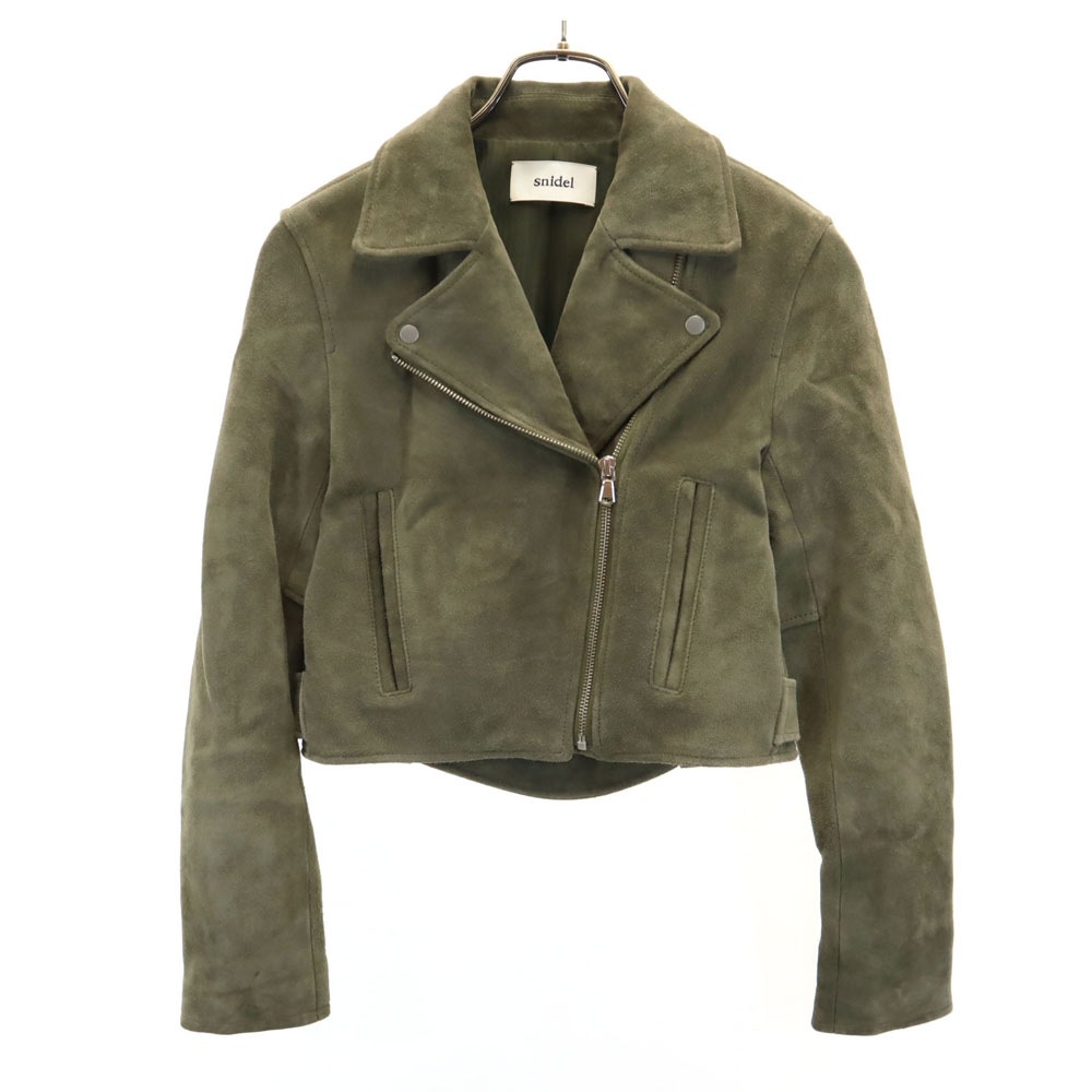 山羊革 スエードレザー ショート丈 ダブルライダースジャケット カーキ レディース 古着