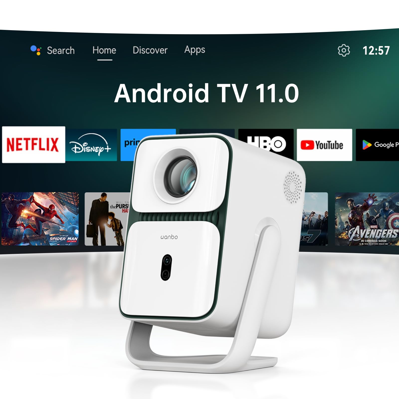 【2025新規・Android TV 11.0搭載】 プロジェクター 天井 500ANSI 1080P フルHD 1.2:1 投影比率 短焦点 10W HiFi スピーカー内蔵 小型 WiFi ブルー