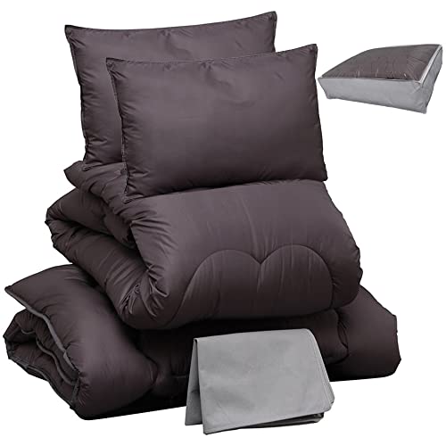 アイリスプラザ 丸ごと洗える布団5点セット ダブル 中空ポリエステル綿採用 すっきり収納ケース付き しっとりなめらかピーチスキン加工 (掛け布団 敷布団 枕) ブラック 10,111円