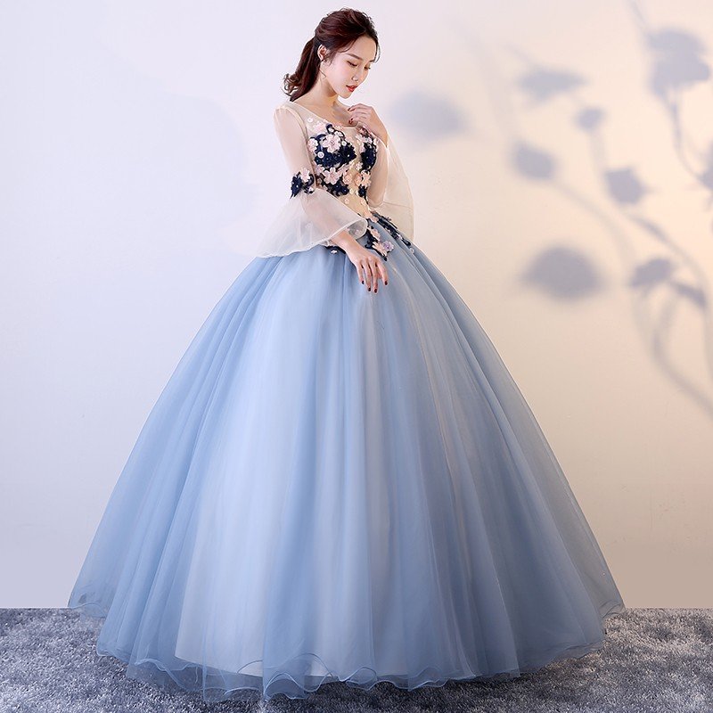 カラードレス ロングドレス 演奏会 コンサート パーティードレス ウェディング 二次会 プリンセス 結婚式 ステージ衣装 大きいサイズ ブルー