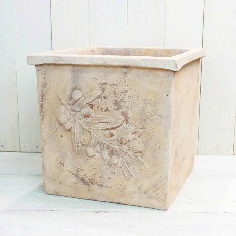 植木鉢 おしゃれ 大型 テラコッタ オリーブ スクエアアンティコM 37cm 12号 底穴あり 屋外 観葉植物向け