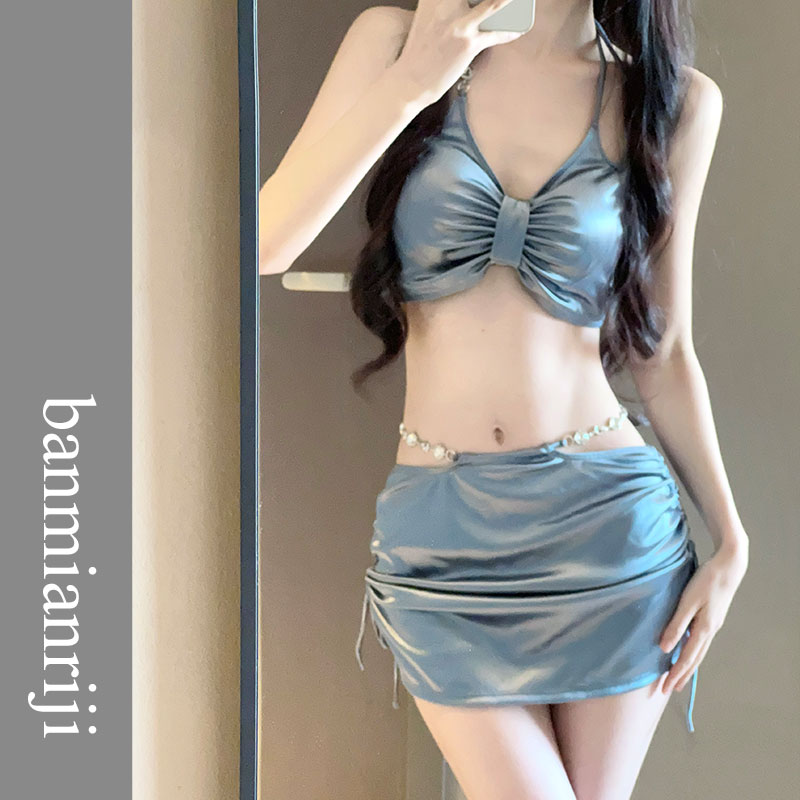 2024年スパゲッティストラップとラインストーン付き女性用ビキニ水着bikin超セクシーバケーション腹部カバー温泉水着