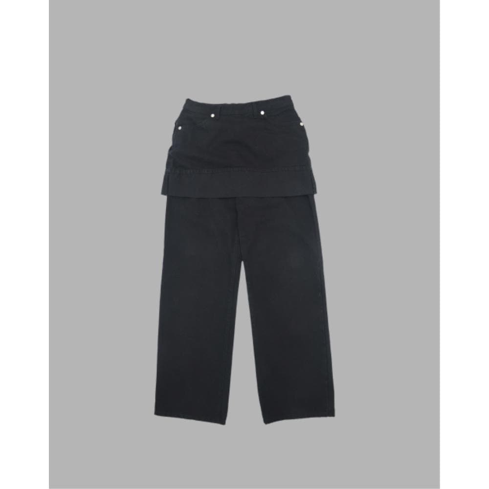 THE MUSEUM VISITOR LAYERED DENIM SKIRT PANTS BLACK 15131