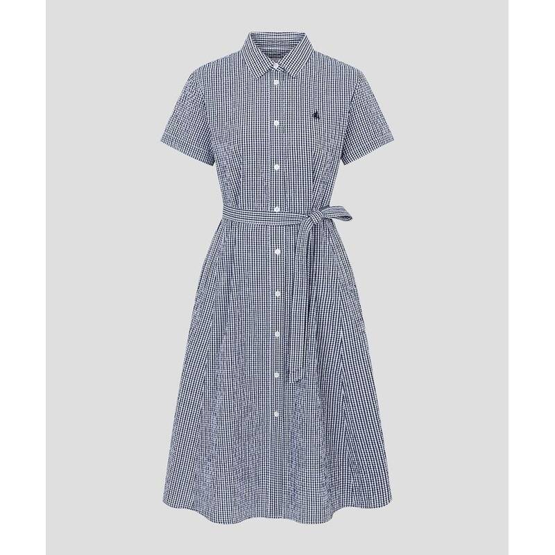 BEANPOLE LADIES シーサーカー・ギンガムチェック半袖シャツワンピース - ネイビー (BF6471C71R) BF6471C71R 422985