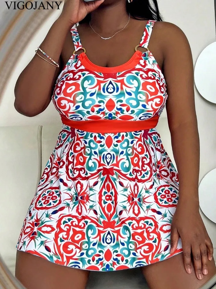 Vigojany-女性用2ピースタンキニセット,プラスサイズの水着,パッチワークの腕立て伏せ,夏のビーチ水着,セクシーなプリント,2022 - 201768104