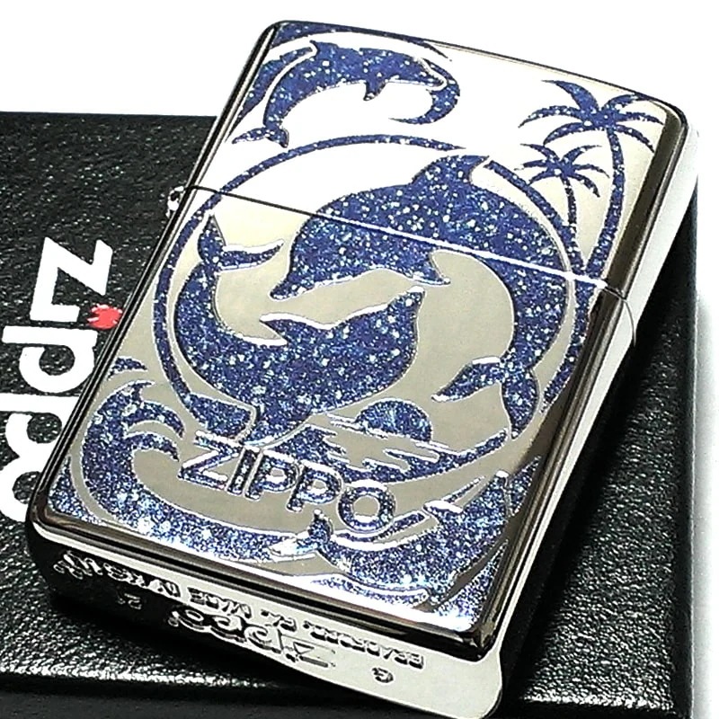 ZIPPO ジッポ アーマー ドルフィン 青 ライター ブルー ラメ 御守り 重厚 かわいい 綺麗 イルカ 海 ロゴ入り おしゃれ メンズ レディース ギフト 贈り物 プレゼント