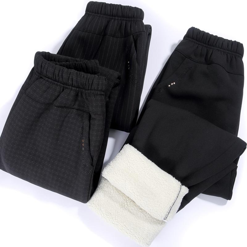 冬 ズボン おばあちゃん サーマルパンツ レディース 大きめサイズ カジュアル パンツ タイプ 無地 ポケット チェック 黒 ストライプ
