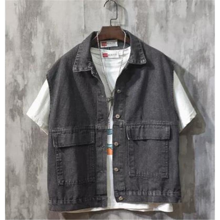 デニム ベスト メンズ ジレベスト 無地 ポケット付き カジュアル サマージャケット 前開き 大きいサイズ カットソー プレゼント ファション カーゴ