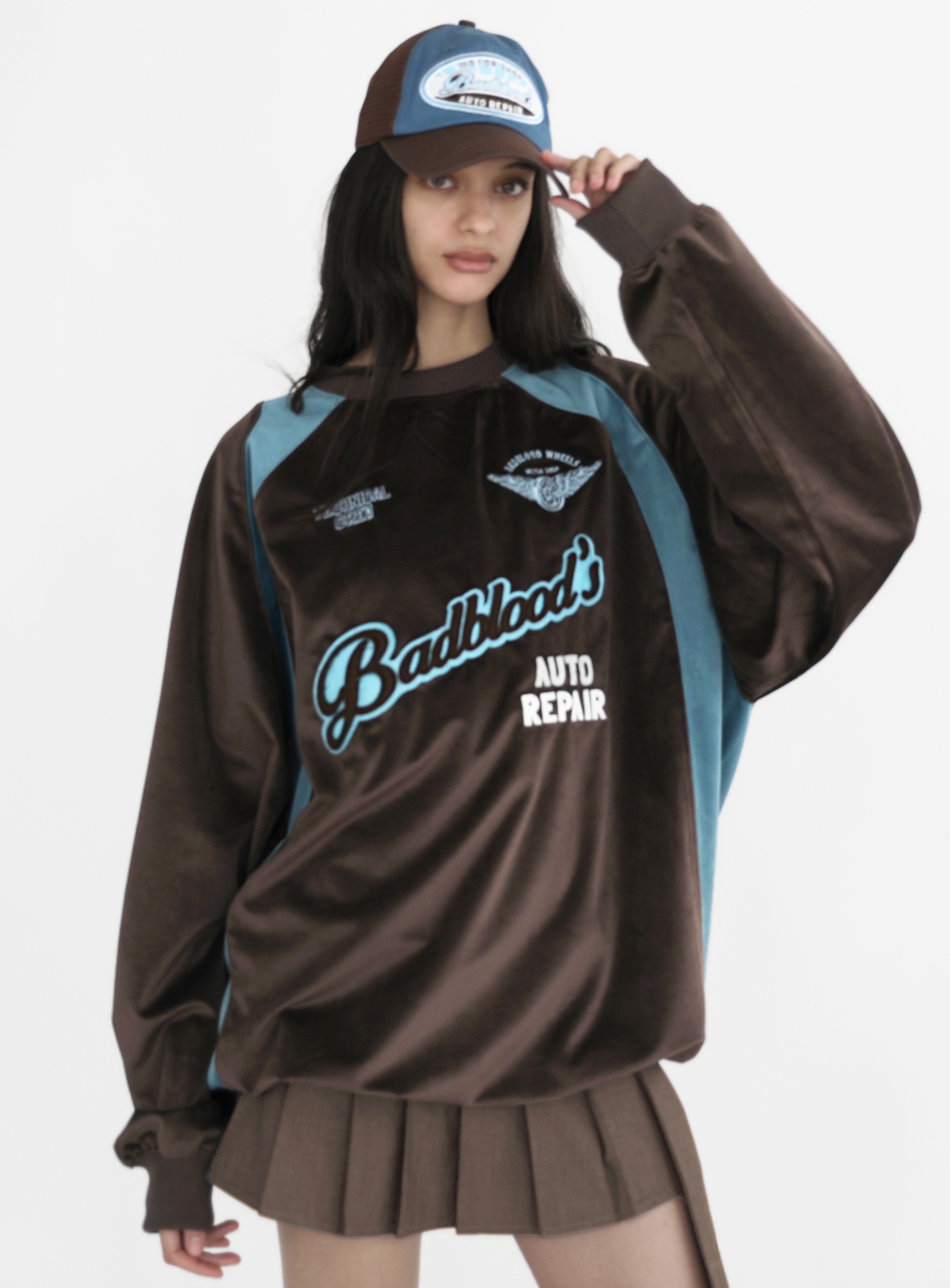 【BADBLOOD】 VINTAGE AUTO REPAIR SHOP VELVET LONG SLEEVE : TURQUOISE