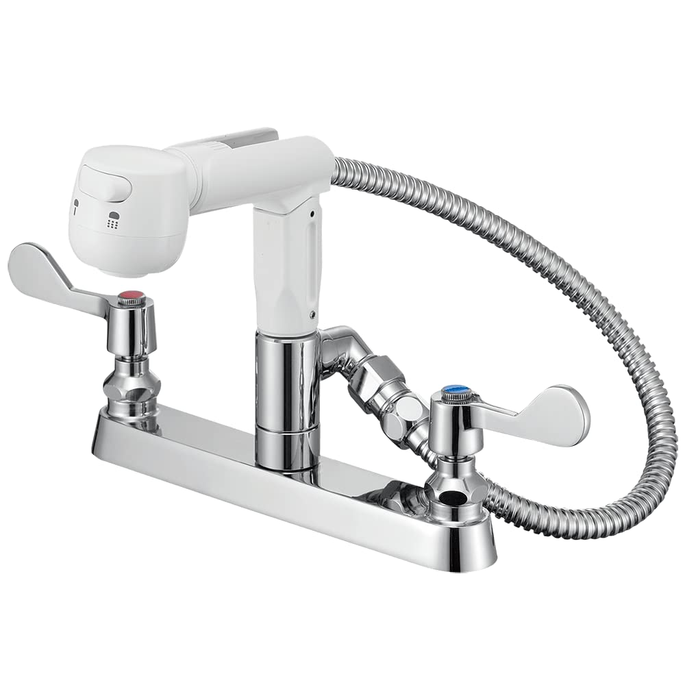 SANEI ツーバルブ台付スプレー混合栓 レバー式 90度開閉 取付ピッチ203mm 吐水切替 厨房用 K6100-1