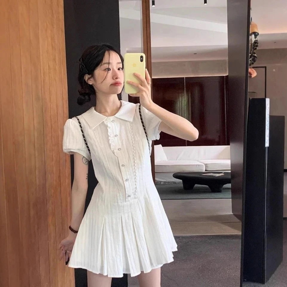 韓国風 ワンピ半袖ワンピースフレンチ ホワイトワンピース ウエストシェイプ 夏 ミニ丈水着ワンピースuvカットパーカー