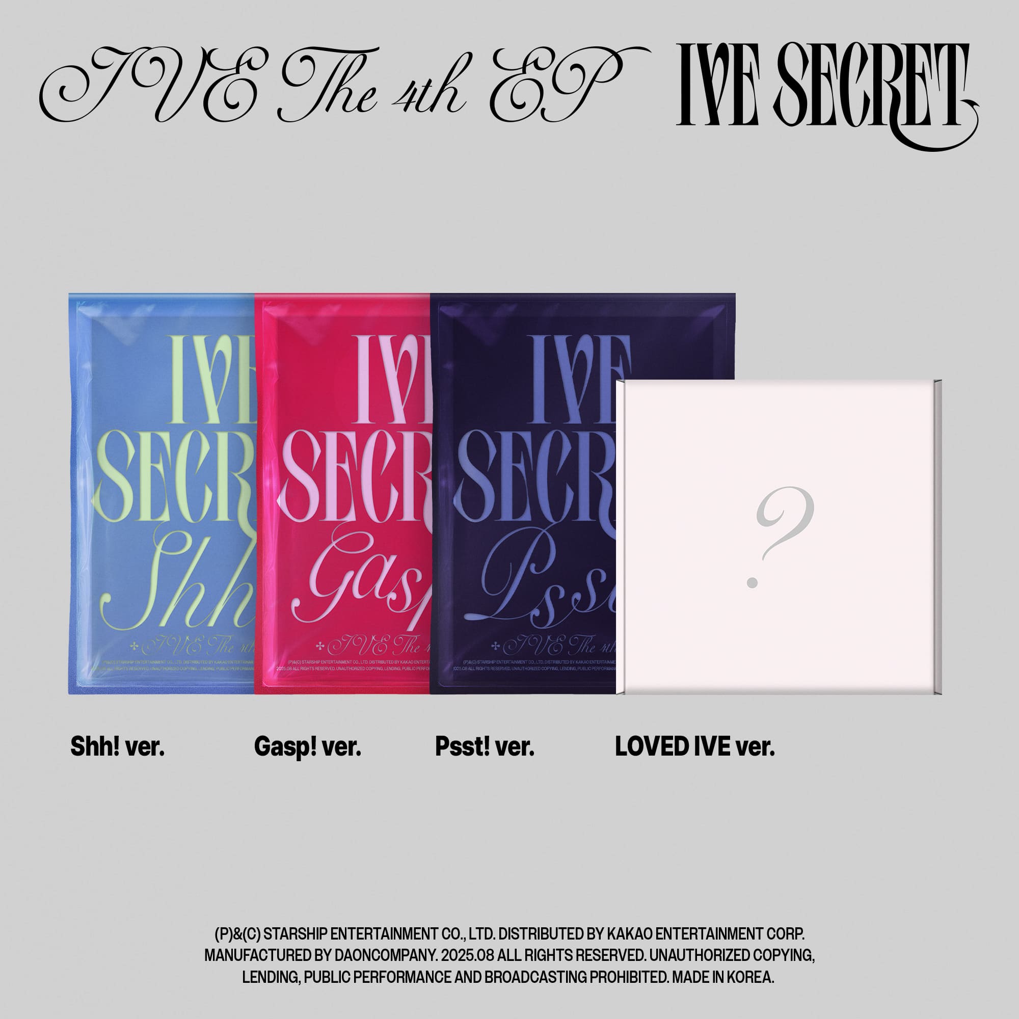 [4種セット] IVE ミニ4集 アルバム [IVE SECRET] (Shh! ver. / Gasp! ver. / Psst! ver. / LOVED IVE ver.) チャート反映