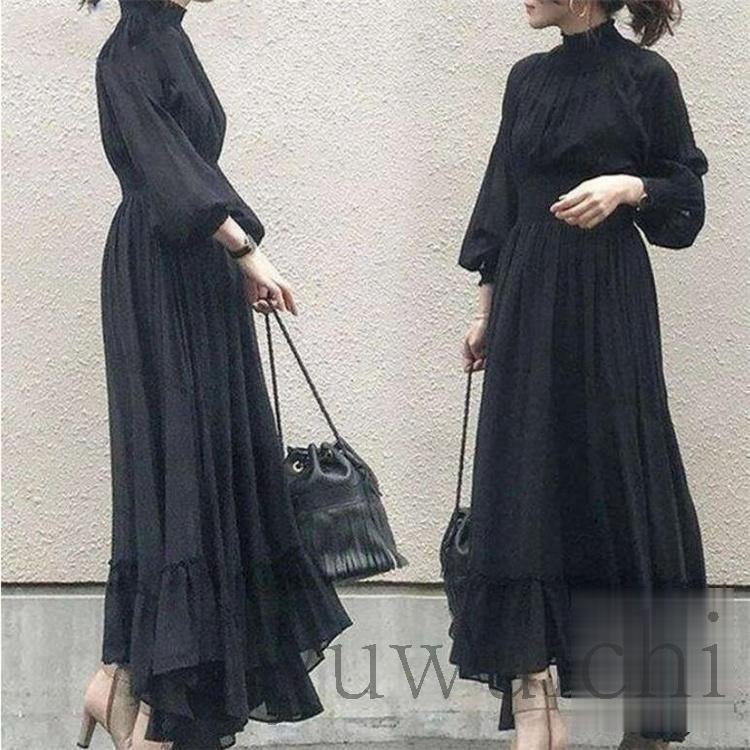 【夏新入荷】ロングワンピース ワンピース レディース 春 40代 きれいめ マキシ丈ワンピース 秋 長袖 黒ワンピース 卒業式 結婚式ドレス オシャレ 上品 着痩せ