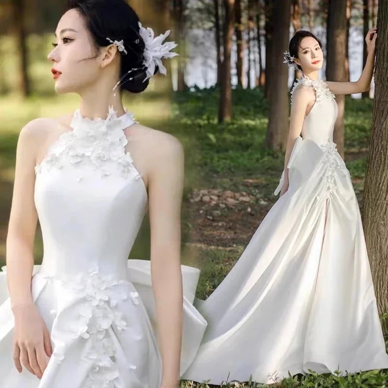 ウェディングドレス白ロマンチックなドレスロング演奏会二次会結婚式パーティードレス花嫁今日は30パーセント