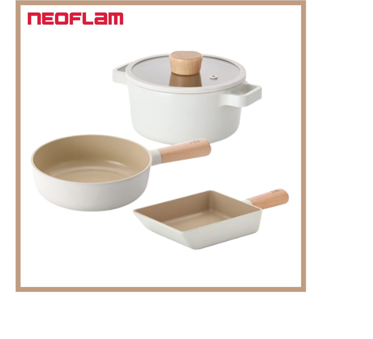 FIKA IH対応フライパン（15cm, 18cm）+ ソースパン（18cm）3点セット PFOAフリー ホワイト