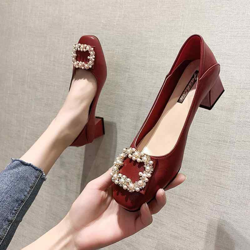 韓国 靴 シューズ 春夏 秋冬 レディース かわいい おしゃれ 太ヒール 女性用 シングル シューズ