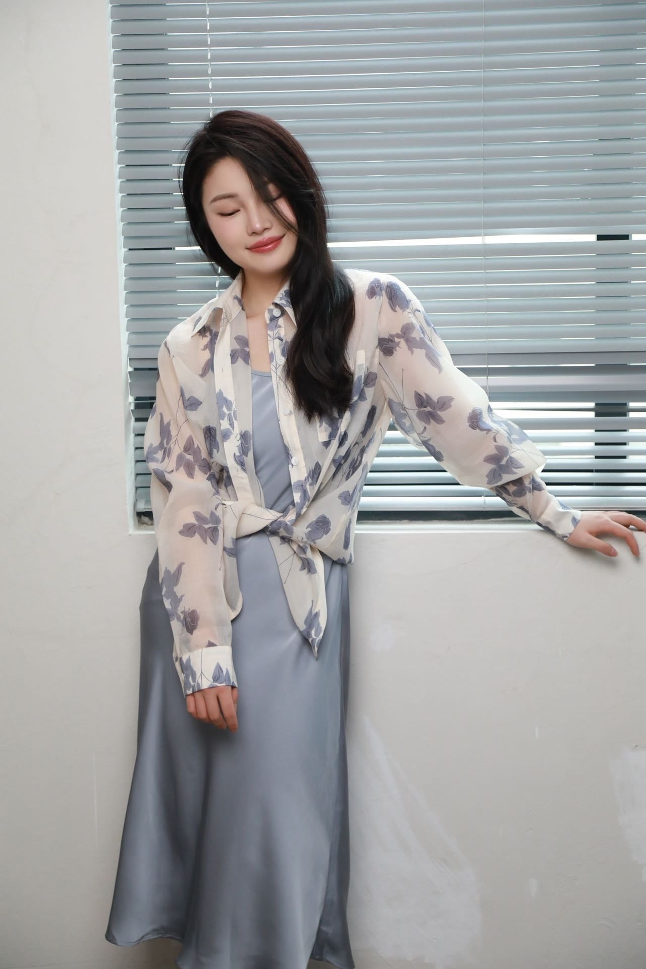 【LPIUTY】花柄 シフォン シャツ レディース シースルー 長袖 ショールカラー トップス 薄手 ブラウス オフィス カジュアル シンプル 春夏用 おしゃれ フェミニン S/M/Lサイズ アプリコ