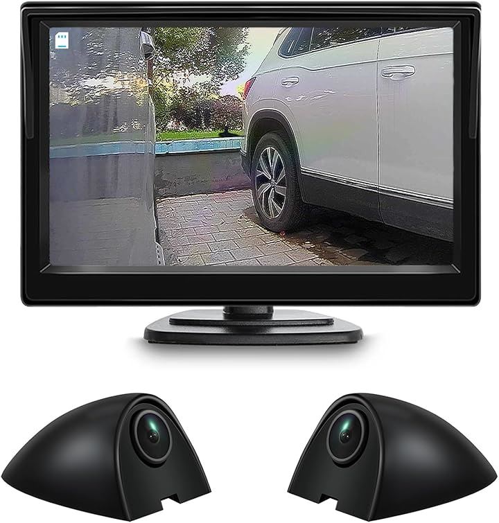 5インチモニター 2個サイドカメラセット AHD1080P IPS液晶モニター ドアミラー死角確認 リアルタイム監視 録画機能あり 車載カメラ 200万画素 暗視機能搭載(ブラック)