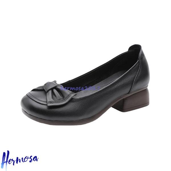 今日のイベント 新商品20%オフ レディース ローファー 太ヒール4cm 本革 パンプス ビジネスシューズ ママシューズ レザー リボン 安定感 春靴夏靴 秋 革靴 軽い3枚購入で200円OFF 5,151円