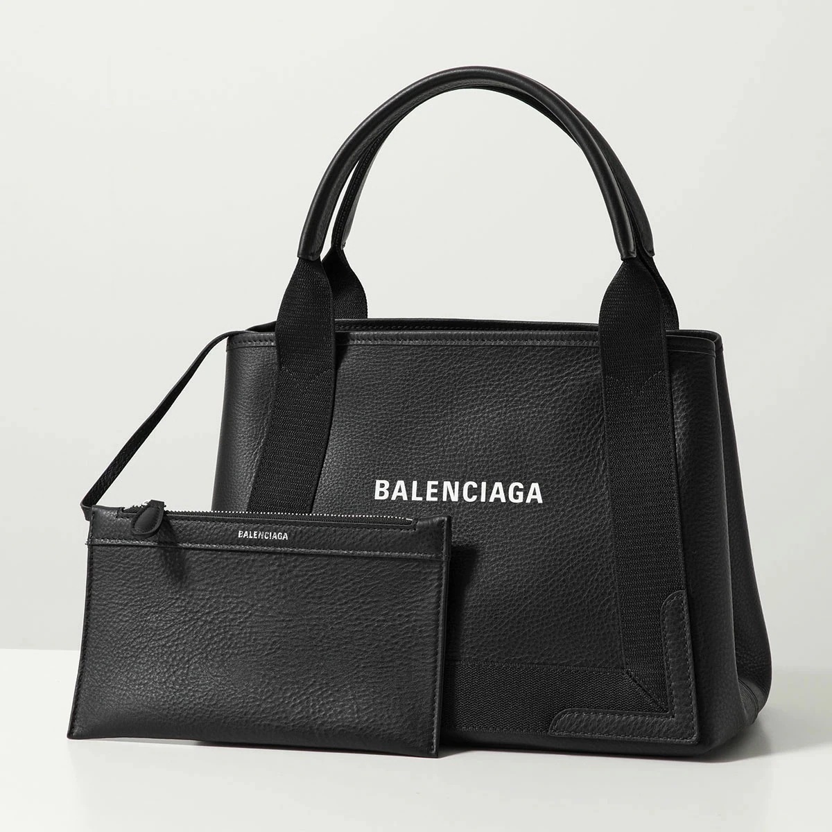 BALENCIAGA バレンシアガ トートバッグ NAVY CABAS S ネイビー カバ 339933 D6WXN メンズ レザー ポーチ付き ロゴ 鞄 1060/BLACK 339933D6WXN