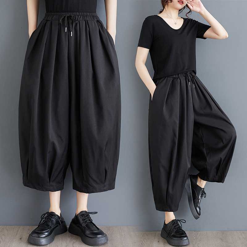 「ファットガール」 2024春夏 九分丈 ワイドパンツ ゴム ハイウエスト レディース 体型カバー ロングパンツ30%までに制限