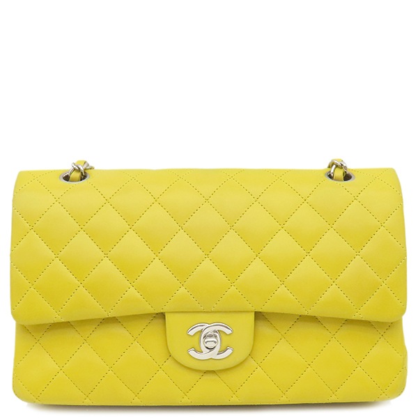 シャネル CHANEL ショルダーバッグ マトラッセ 25 Wチェーン ラムスキン イエロー シルバー金具 黄 ダブルフラップ ダブルチェーン 13******【中古】