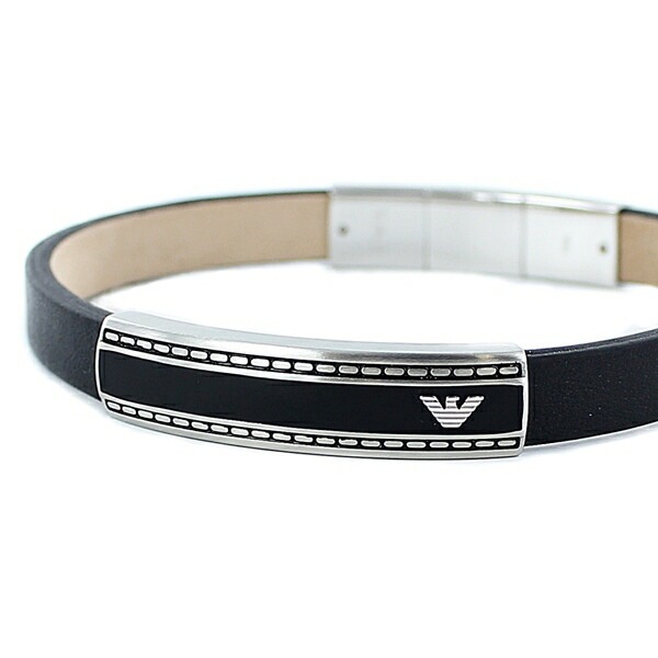 エンポリオアルマーニ ジュエリー ファッション アクセサリー BRACELET ブレスレット ブラック×シルバー レザー EGS1923040 誕生日プレゼント ポイント消化