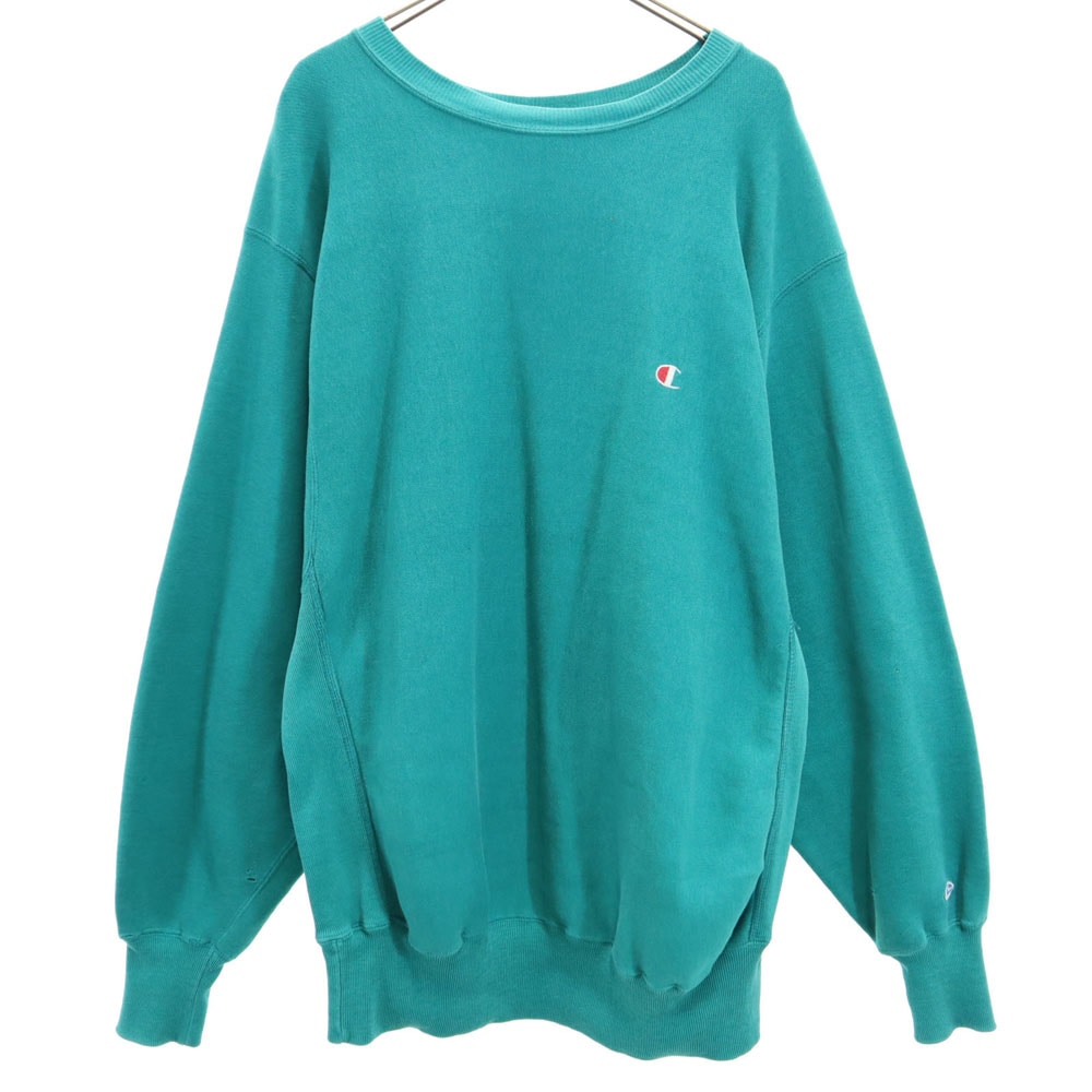 90s リバースウィーブ オールド 刺繍タグ 長袖 スウェット トレーナー XL グリーン 裏起毛 メンズ
