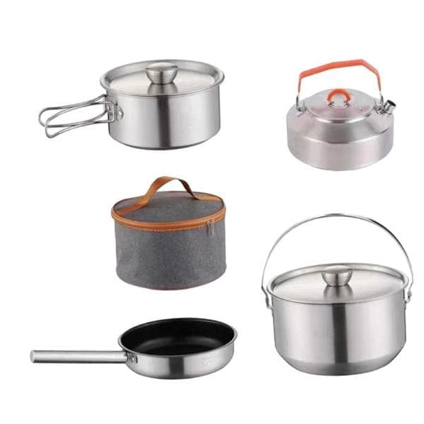キャンプ調理器具キットステンレス鋼バックパッキングサバイバルディナー調理セット鋼ハンドル