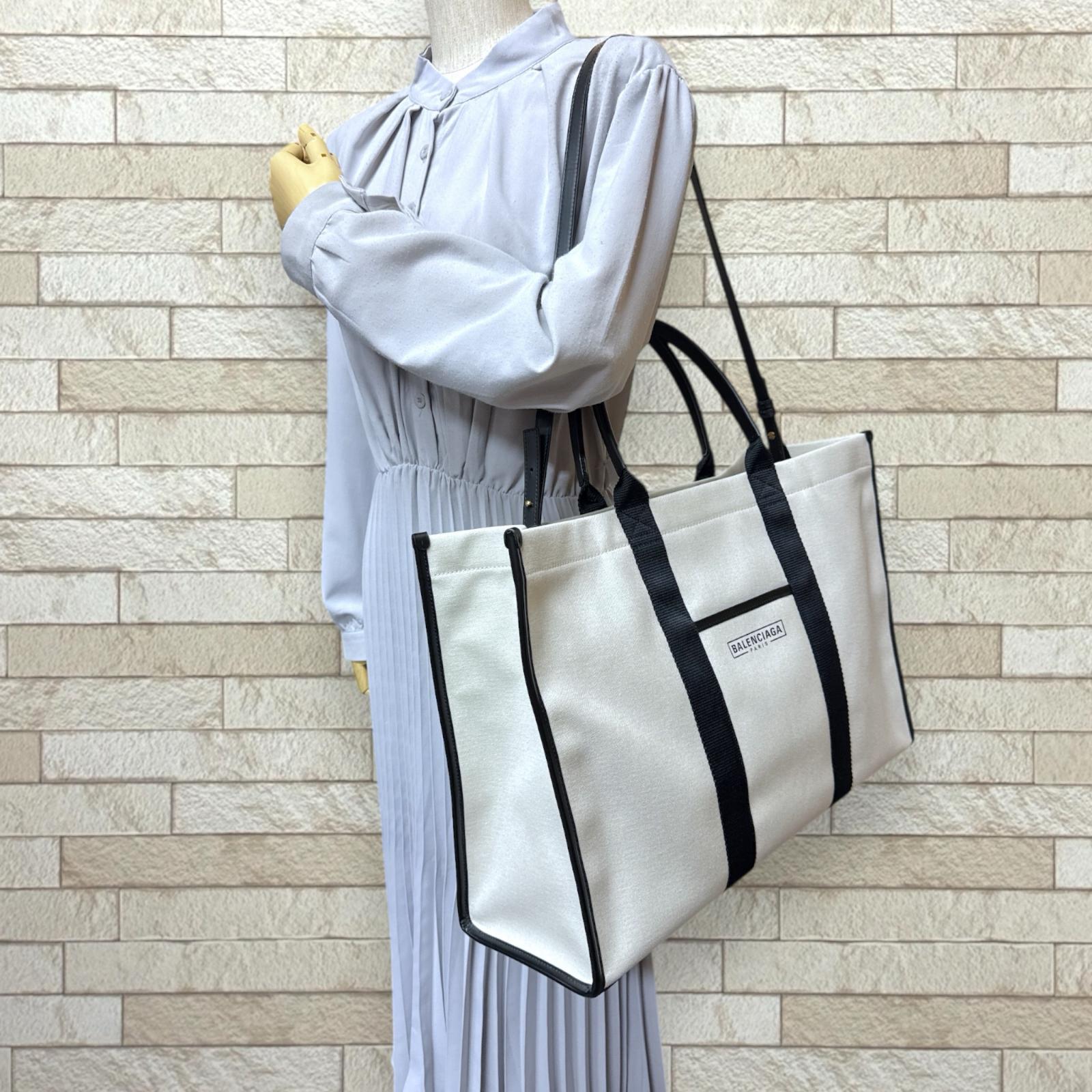 バレンシアガ ハードウェア ラージ トート ショルダーバッグ キャンバス 671403 ホワイト BALENCIAGA 中古 美品