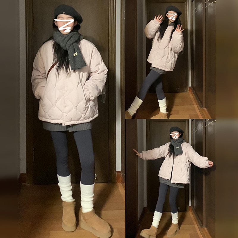 韓国菱形コットンコート レディース 2024年秋冬 小さめ厚手コットンコートデザイントップス