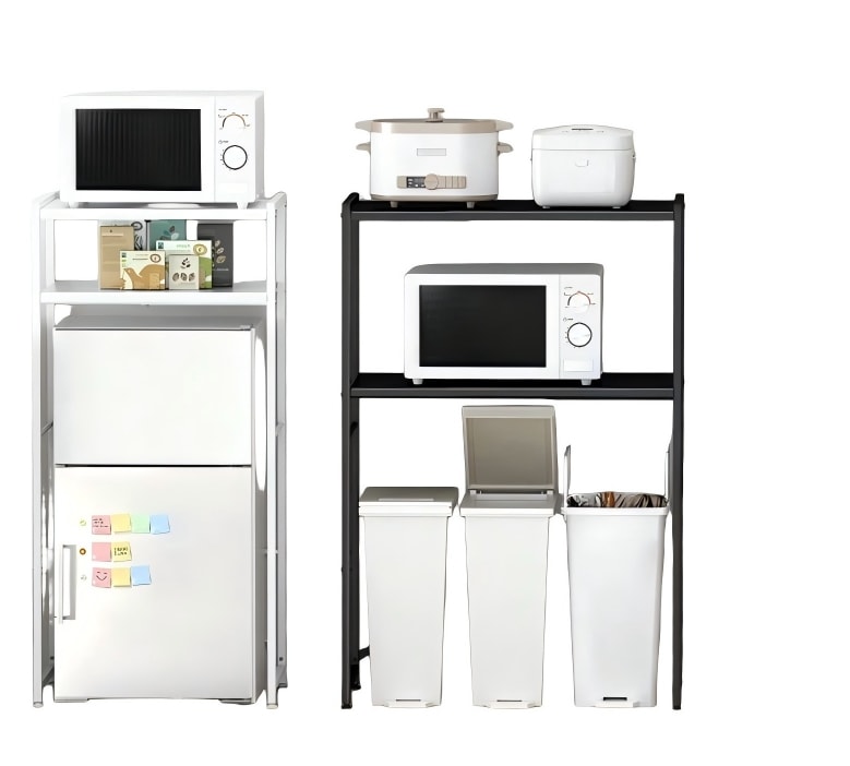 レンジ台 ゴミ箱上ラック 炊飯器 レンジラック 伸縮 幅60 幅80cm【横幅伸縮60～80cm】高さ125cm 8段階調節 キッチンラック 炊飯器ラック 可動棚 レンジボード 洗濯機ラック オープン