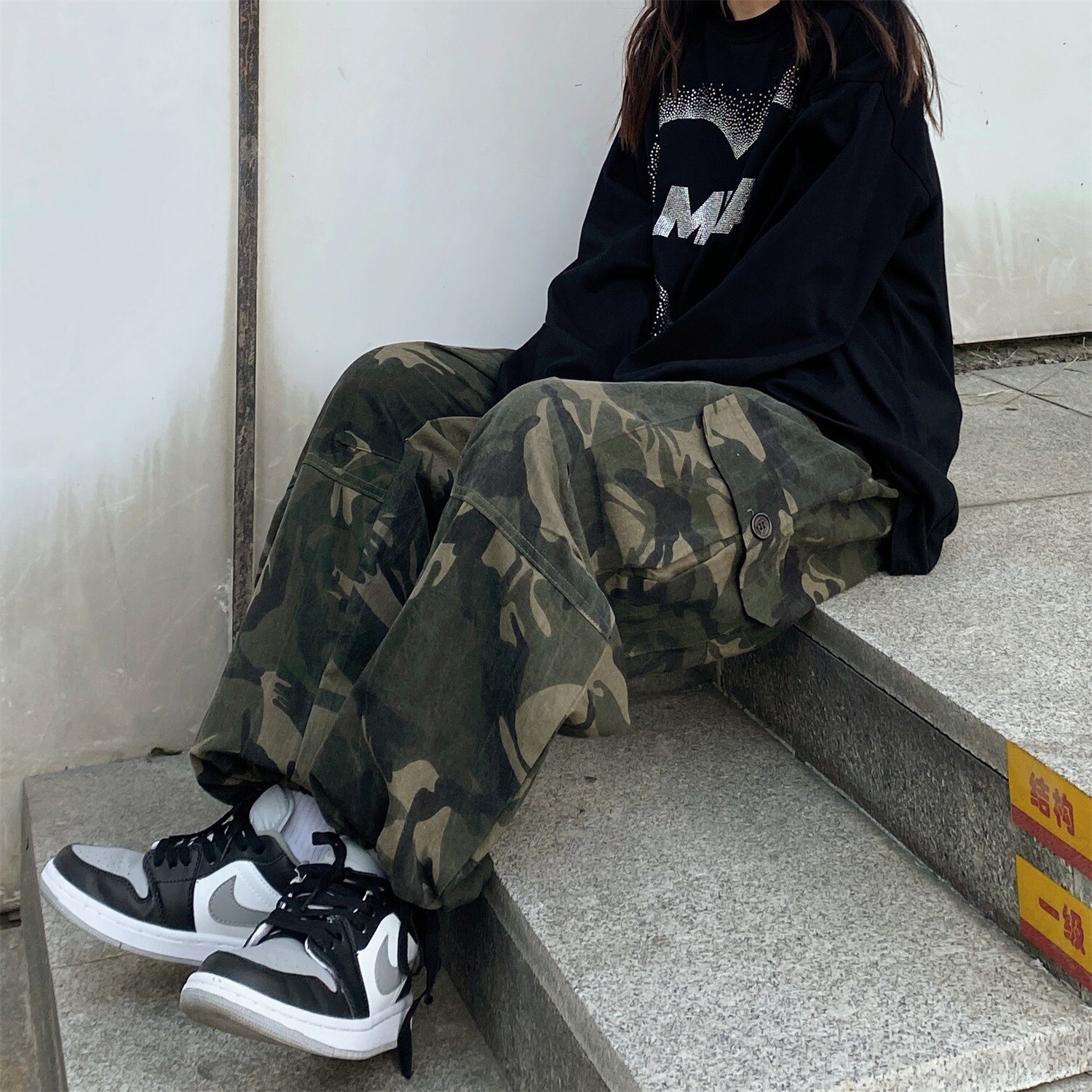 [急速出荷]迷彩柄 カーゴパンツ ロングパンツ ウエストゴム 裾ゴム 男女兼用 ゆったり ダンス カジュアル