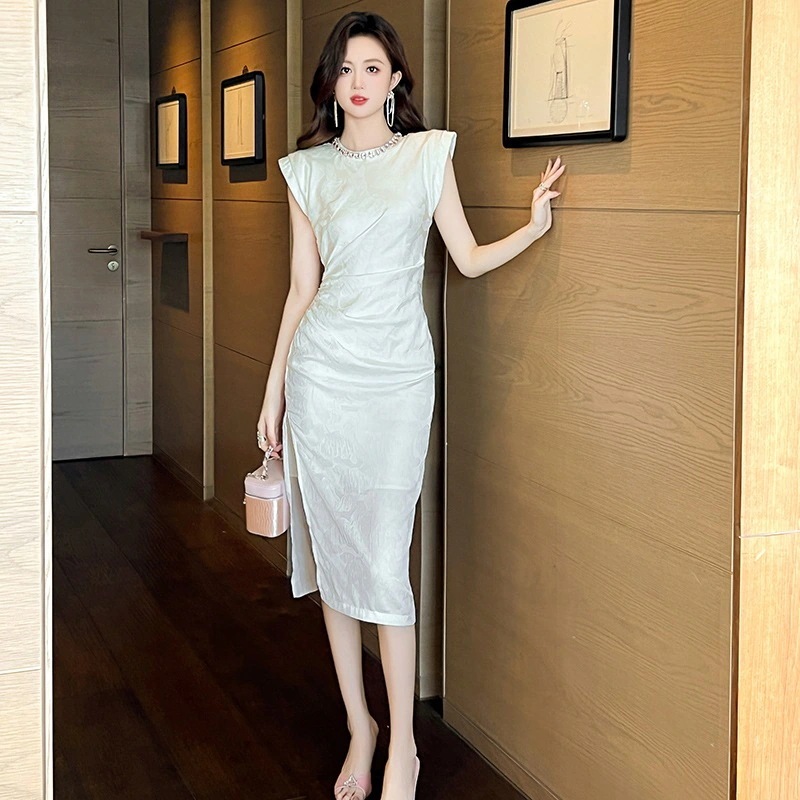 Hot!!!2024夏新品 袖なし シワ ワンピース ドレス パーティー キャバ 大人 同窓会 披露宴 卒業式 結婚式 演奏会 ウェディング 二次会 メガ割