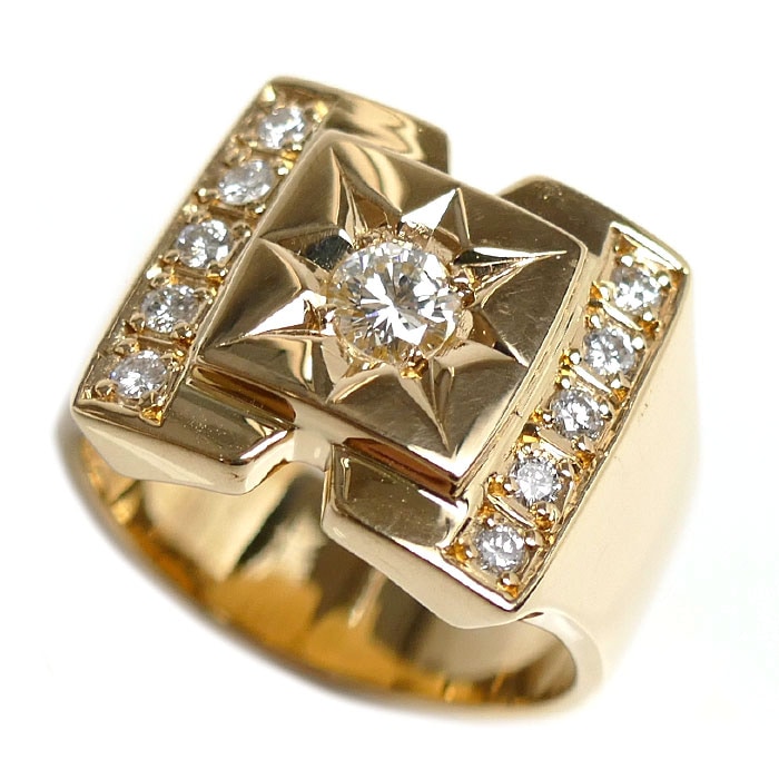 K18YG イエローゴールド リング・指輪 ダイヤモンド0.334ct/0.3ct 21号 24.4g メンズ 中古