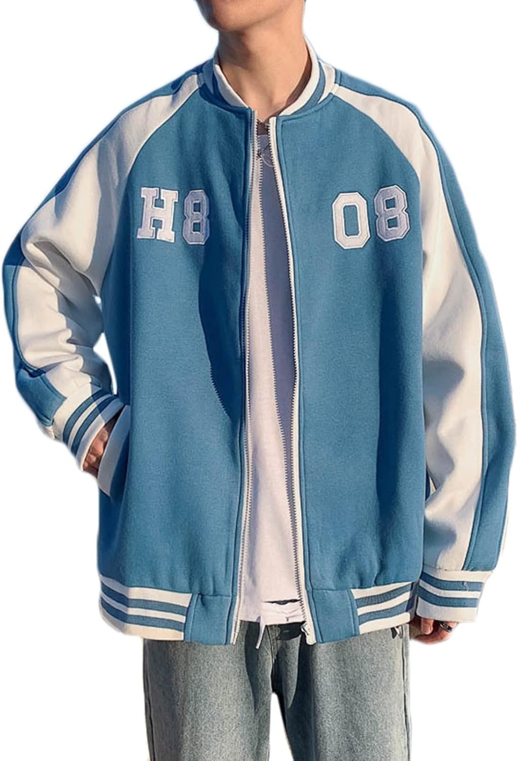 スタジャン スタジアムジャンパー メンズ ジャケット お洒落 アウター 男女兼用 カジュアル ジャンパー ブルゾン ファッション オーバー バイカラー 長袖 春秋 トップス 薄手 軽量 防風 大きいサ