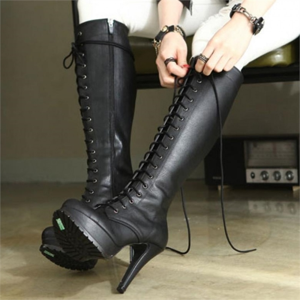 (ニーナズパリス) 51cm レースアップエアルームクオリティハイヒールブーツ (0K739)
