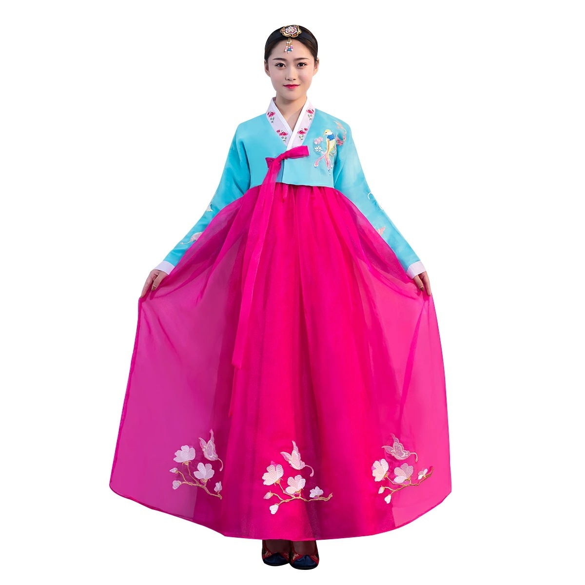 15色展開　韓国服　韓国ドレス　韓服宮廷風チマチョゴリ　中国朝鮮族服　上下2点セット/ステージワンピース　撮影演出舞台服 韓流ドレス朝鮮族服　学園祭コスプレ衣装　普段着　イベント 　コスチューム レー