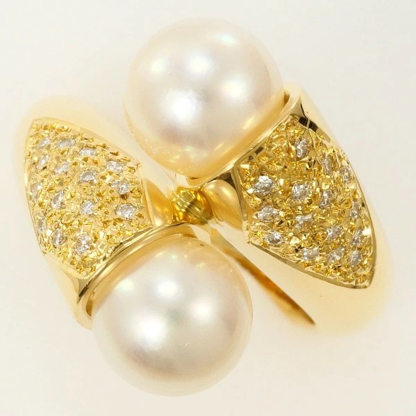 K18 18金 YG リング 10号 アコヤ真珠 約8mm ダイヤ 0.16 カード鑑別書 中古