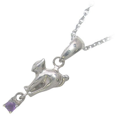 幸せを招く猫モチーフ ( 2月誕生石 ) シルバー アメジストペンダントネックレス楽ギフ_包装