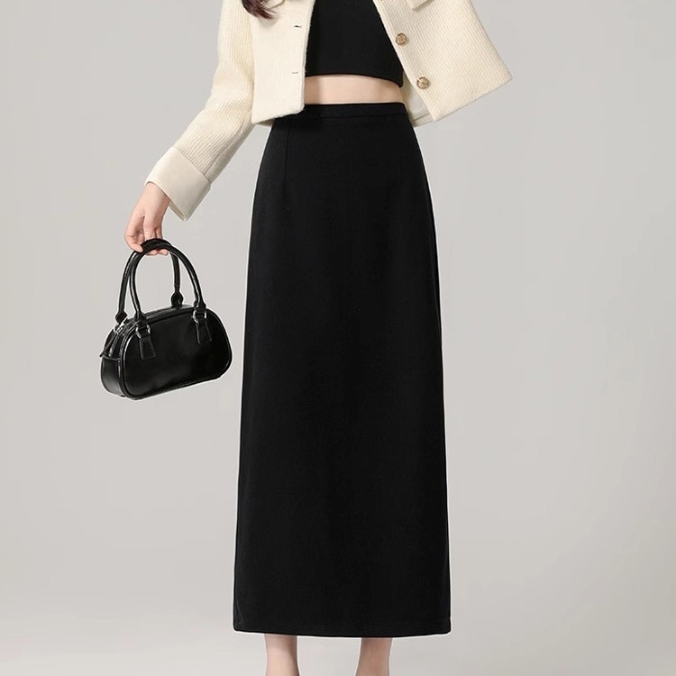 ボトムス スカート ロングスカート Aライン ストレート ハイウエスト バックスリット ウール ウエストゴム かわいい 大人可愛い きれいめ シンプル 上品 おしゃれ かっこいい カジュアル こなれ感