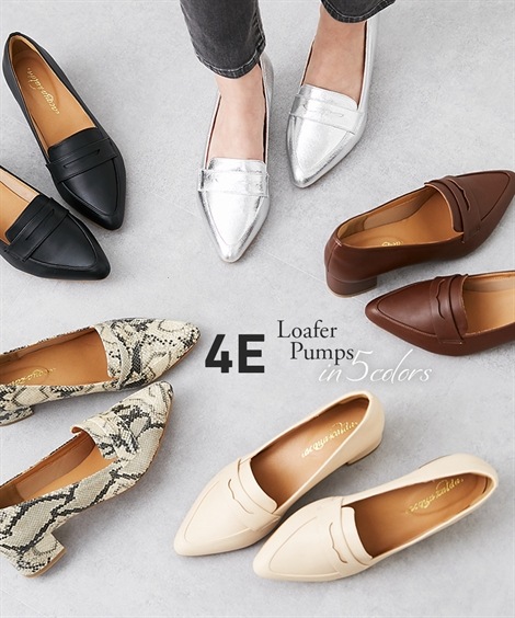 ローファー ゆったり幅広 選べる５色展開のローファーパンプス ワイズ４Ｅ