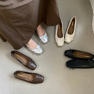 アンドロメダ風優しい靴女性春の新しい蝶ネクタイ方頭平底靴銀色の浅い豆靴