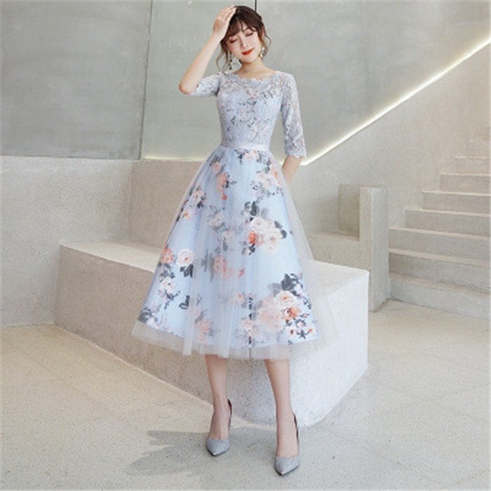 パーティードレス 結婚式ドレス 袖あり パーティドレス 二次会ドレス ドレス 結婚式 ミディアム丈ド